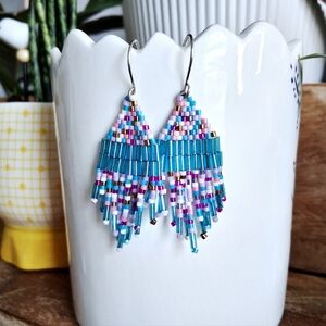 Colorful Beaded Fringe Dangle Earrings